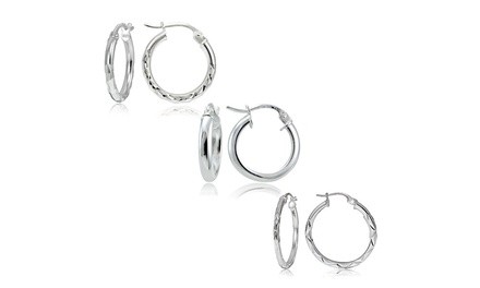 Sterling Silver 15mm Set of 3 Round Hoop Earrings