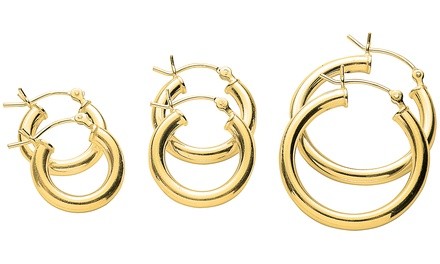 Italian Hoop Earrings in 14K Gold Plated sterling silver: (3 PACK)