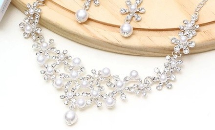 One, Two, Three, or Five Rhinestone and Pearl Necklace and Earring Sets from Novadab (Up to 87% Off)