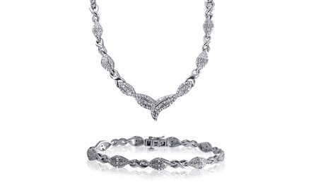 14K Gold Plated 1/2 Cttw Diamond Bracelet and Necklace Set-KS131230W