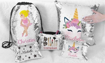 Personalized Flip Sequin Makeup/Accessory Bags, Sequin Pillow, or Drawstring Backpack from Monogram Online