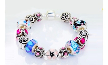 Multi Color Floral Murano Glass Crystal Bracelet with Swarovski Elements