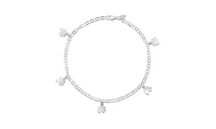Italian Solid Sterling Silver Elephant Charm Anklet