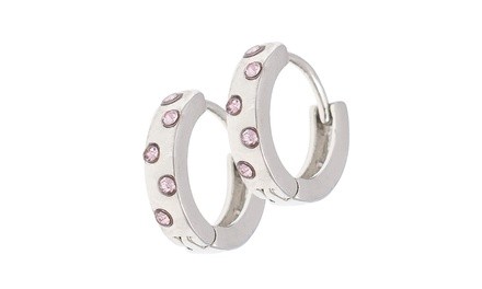 Pink Dotted Cubic zirconia Huggie Earrings