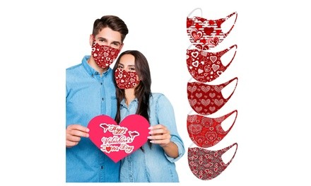 10PCS Adult Valentine's Day Hearts Ice Silk Mask With Reusable Protect Face Mask