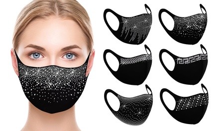 6 Pack : Rhinestone Chic Bling Face Mask