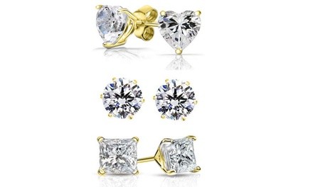 6.00 CTTW 3 Pack Swarovski Elements Crystal Studs in 18K Gold By Mina Bloom