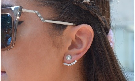 Halo Hook Cubic Zirconia Earring Jackets in Plated Sterling Silver
