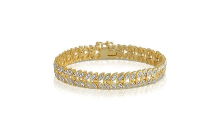 14K Yellow Gold Plated Diamond Accent Leaf bracelet-KB17826CYSC