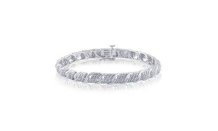 14K White Gold Plated 0.25 Cttw Triple Row Dia Bracelet-KB13147CWSC