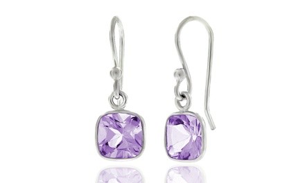 Closeout: 3.5 CTW Cushion Cut Amethyst Drop Earrings .925 Sterling Silver