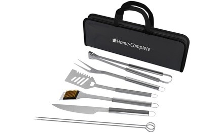 Home-Complete 7-Piece Stainless Steel BBQ Grill Tool Set