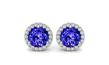 3.00 CTTW Sterling Silver Tanzanite Halo Studs