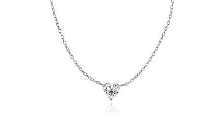 Sterling Silver Small Dainty Cubic Zirconia Heart Choker Necklace