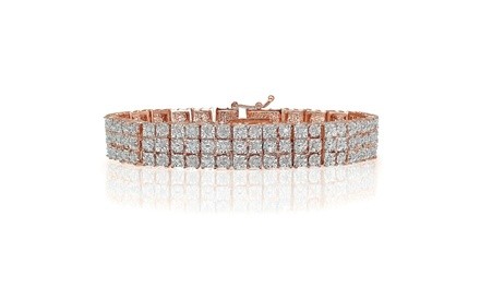 Rose Gold Tone 1.00 Carat Natural Diamond Miracle Set 3-Row Tennis Bracelet