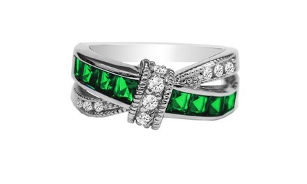 Emerald  Princess Cut Crossover Ring