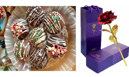 Valentines Six Hot Chocolate Cocoa Bombs With 24K Rose