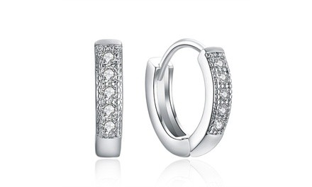 Sterling Silver Pave Huggies Earrings Small Round CZ Huggie Hoop Earrings