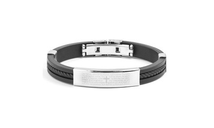 Men's Stainless Steel and Rubber Lord's Prayer ID Bracelet