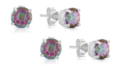 Genuine Gemstone Topaz Stud Earrings (1 Pair or 2 Pair)