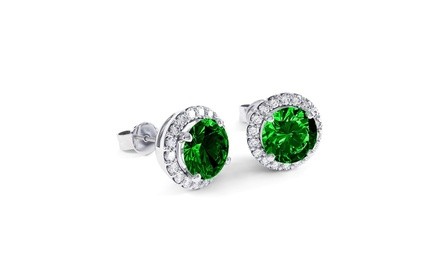 3.00 CTTW Emerald Halo Sterling Silver Studs