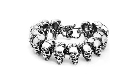Men's Stainless Steel Grinning Skull Link Bracelet
