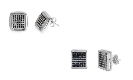 Men's Sterling Silver Square or Button Cut Pave Studs