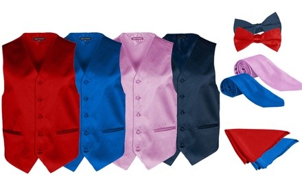 Alberto Cardinali Men's Vest, Tie, Bow Tie & Pocket Square Set (4-Piece) 