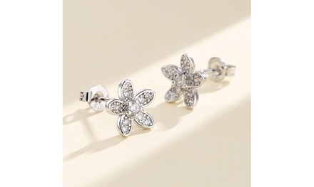 Sterling Silver Flower Stud Earrings with Swarovski Crystal