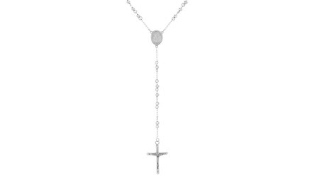 Stainless Steel Beaded Rosary Crucifix Cross Necklace