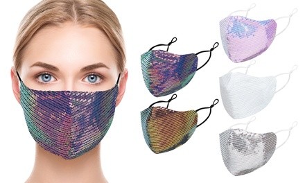 5 Pack : Sequined Cotton Fashion Face Masks With Adjustable Ear Loops
