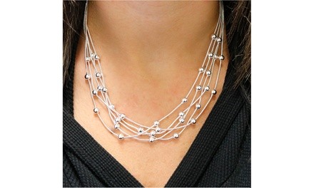 18K White  Gold Plated Multi Stranded Beaded Snake Chain Necklace