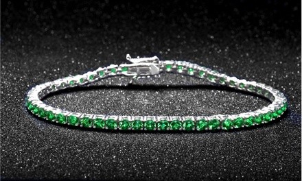 7.00 CTTW Emerald Round Cut Tennis Bracelet in 18k White Gold