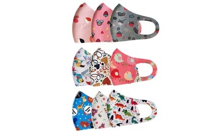 9Pcs Children Kids Boys Girls Washable Adjustable Cartoon Lovely Face Mask Cover