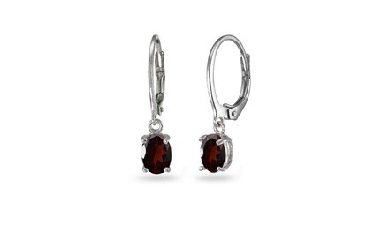 Sterling Silver Garnet 7x5mm Oval Dangle Leverback Earrings