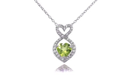 Sterling Silver Peridot and White Topaz Infinity Heart Necklace