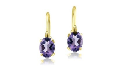 2.00 CTTW Genuine Amethyst Leverback Earrings in 18k Yellow gold