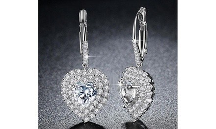 Heart Cut Leverback Halo Drop Earrings Made With Swarovski Elements