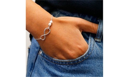 Italian Sterling Silver and Freshwater Pearl Infinity Bracelet