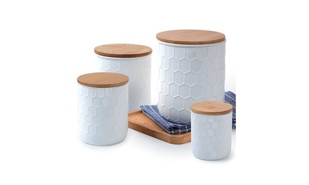 Culinary Edge 4-Piece Ceramic Canister Set with Bamboo Lids