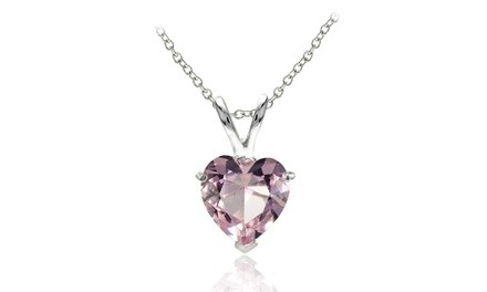 Sterling Silver Simulated Pink Tourmaline 7mm Heart Pendant Necklace