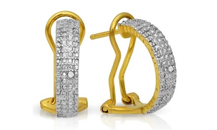 18K Gold Plated Clip Hoop Earring With Diamond Accent By MUIBLU Gems 