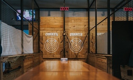 75-Minute Axe-Throwing Session for 2, 4, 6, or 8 at Corky's Gaming Bistro (Up to 50% Off). 8 Options Available.