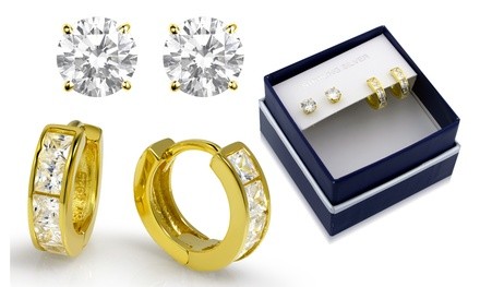 18K Gold Over Sterling Silver Hoop & Stud Earring Set With Giftbox By Sophia Lee