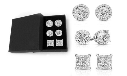 Set of 3 Solid Sterling Silver Swarovski Crystal Stud Set W/ Gift Box