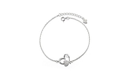 Sterling Silver Heart Anklet with Swarovski Crystals