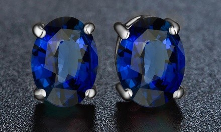 2.00 CTTW Sapphire Oval Cut Sterling Silver Studs