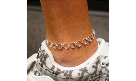 Italian Sterling Silver Designer Beaded  Link Anklet