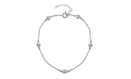 Sterling Silver CZ Station Chain Dainty Anklet