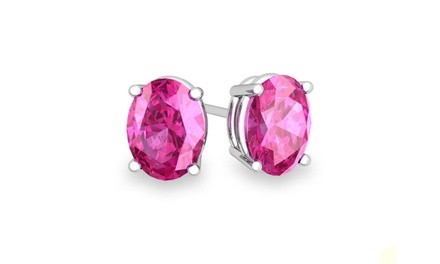 2.00 CTTW Oval Cut Genuine Pink Sapphire Studs